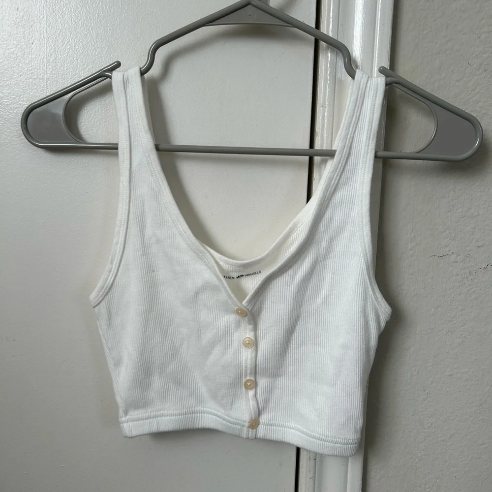 White Ribbed Button-Front Tank Top - Picture 2 of 4